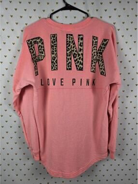 Victorias Secret Pink Leopard Cheetah Campus Long sleeve Sweater Shirt SMALL